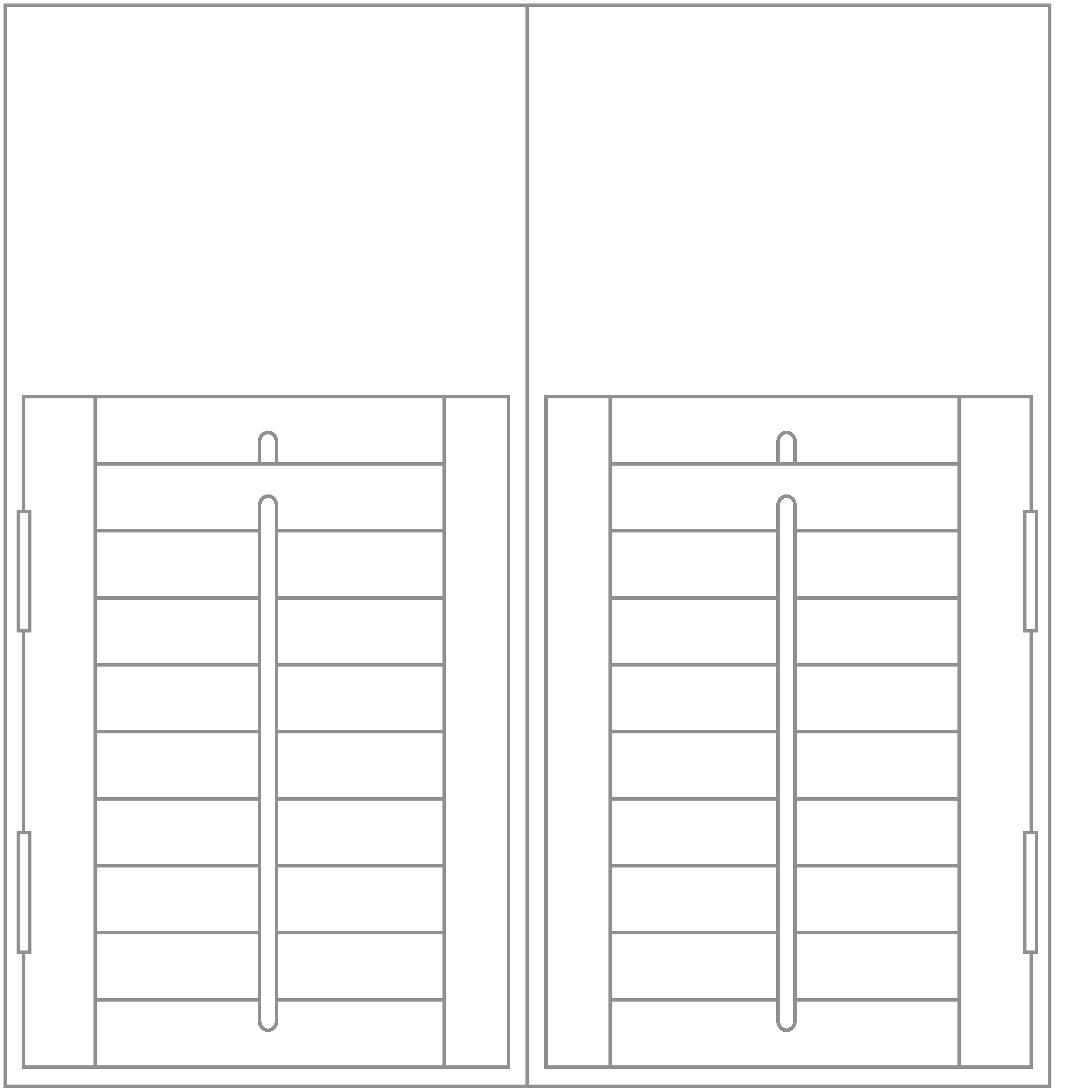 Café style window shutter diagram showing half-height panels with central tilt rods.