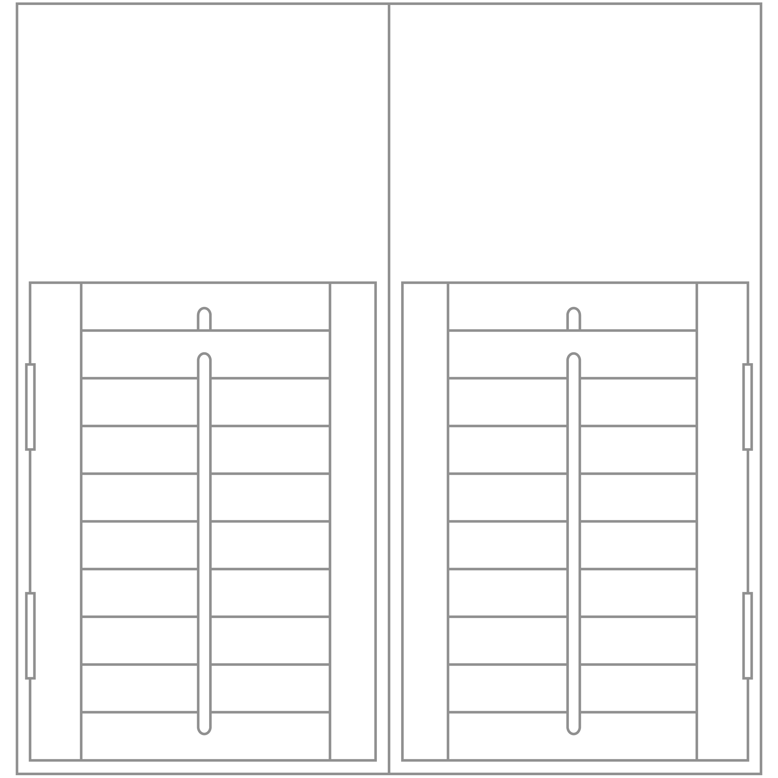 Café style window shutter diagram showing half-height panels with central tilt rods.