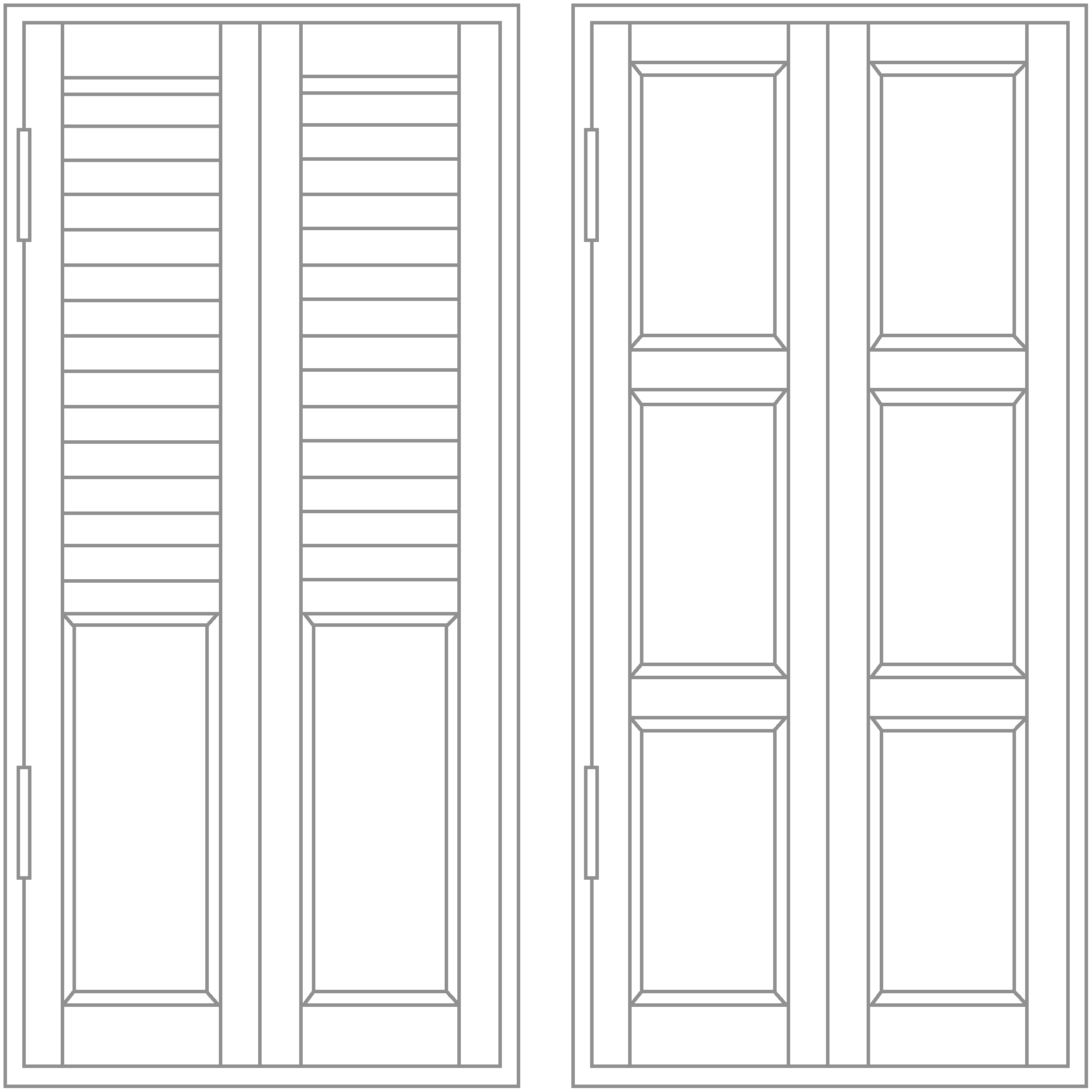 Solid window shutter diagram showing louvred and raised panel shutter options.