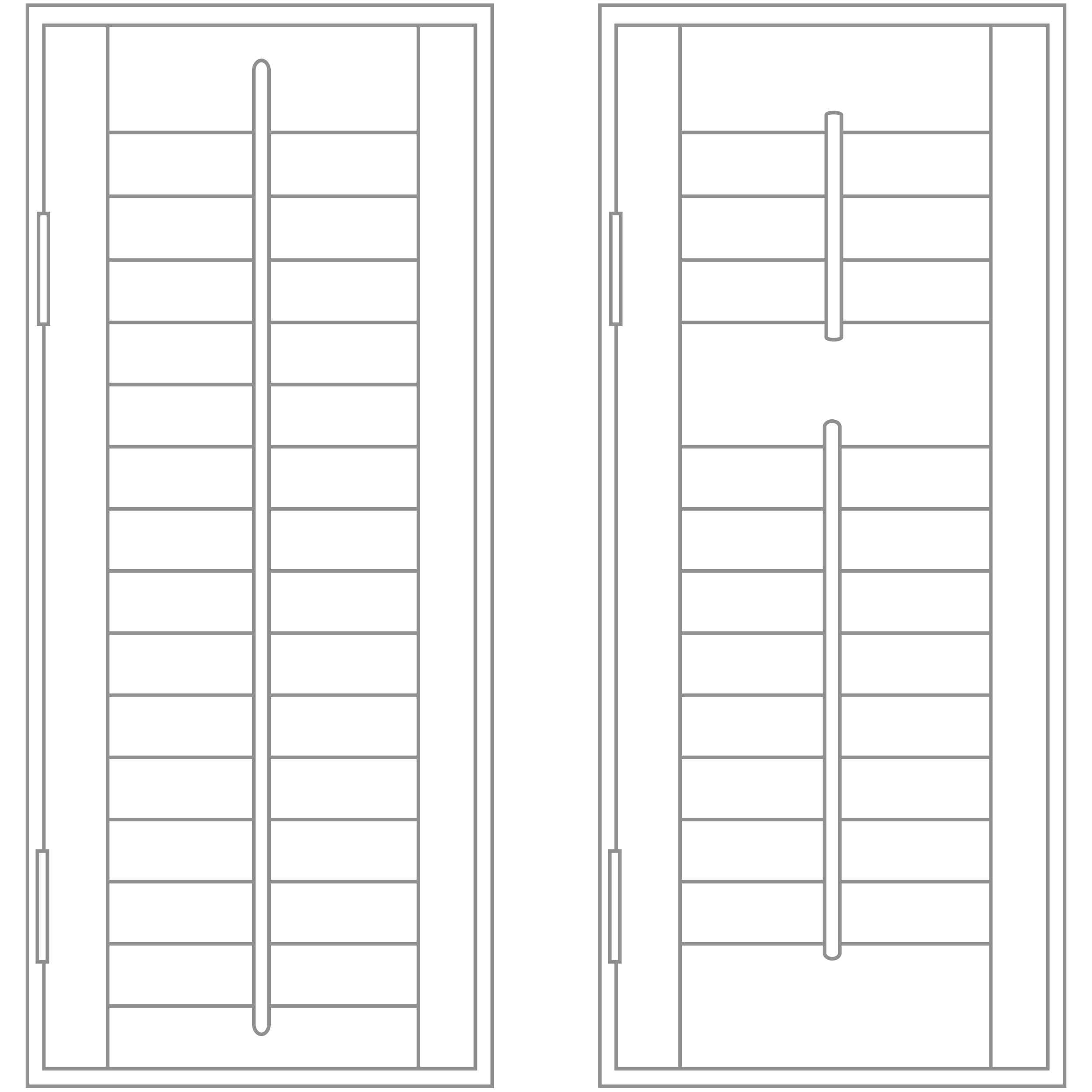 Full height window shutter diagram showing central and split tilt rod options.