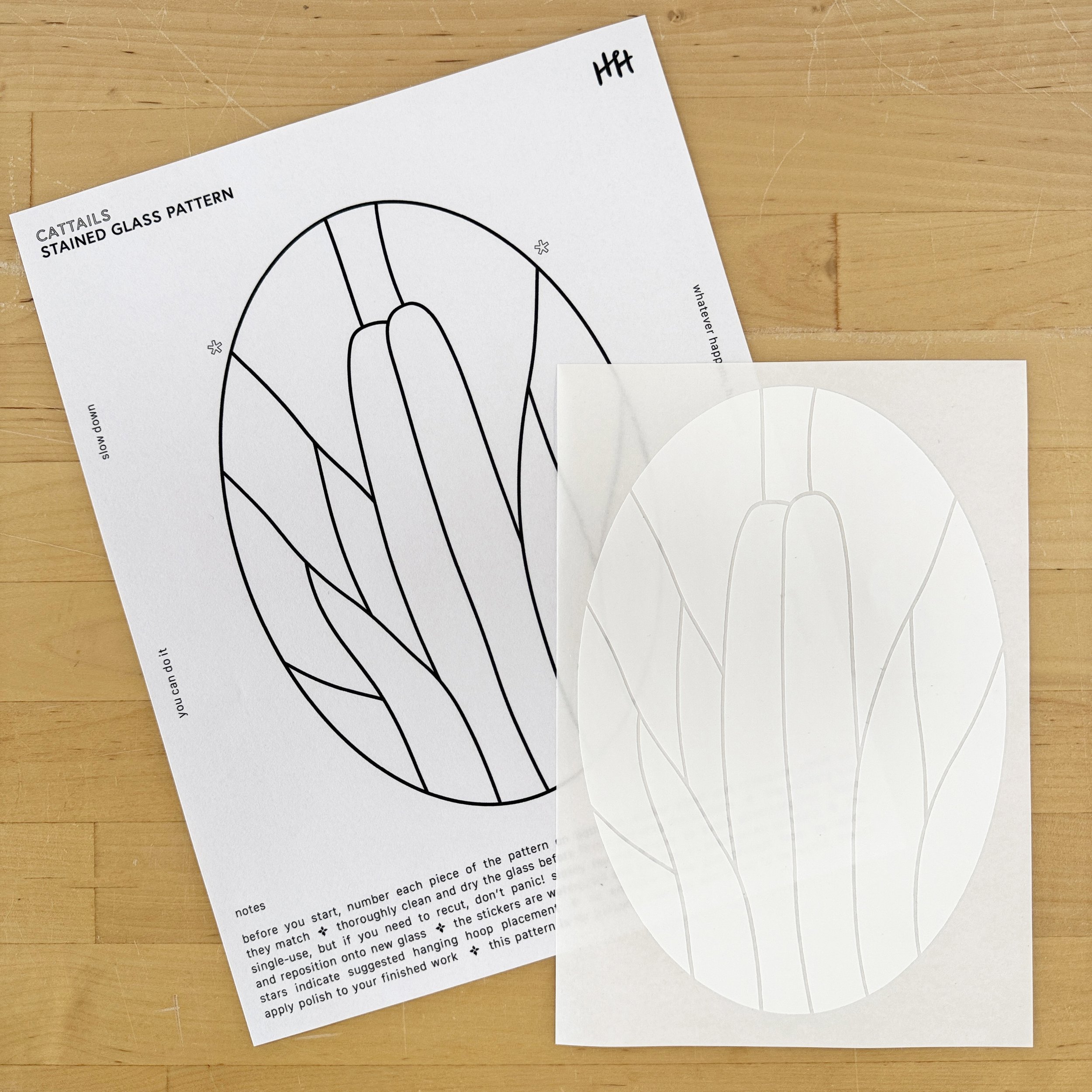 'cattails' stained glass sticker pattern