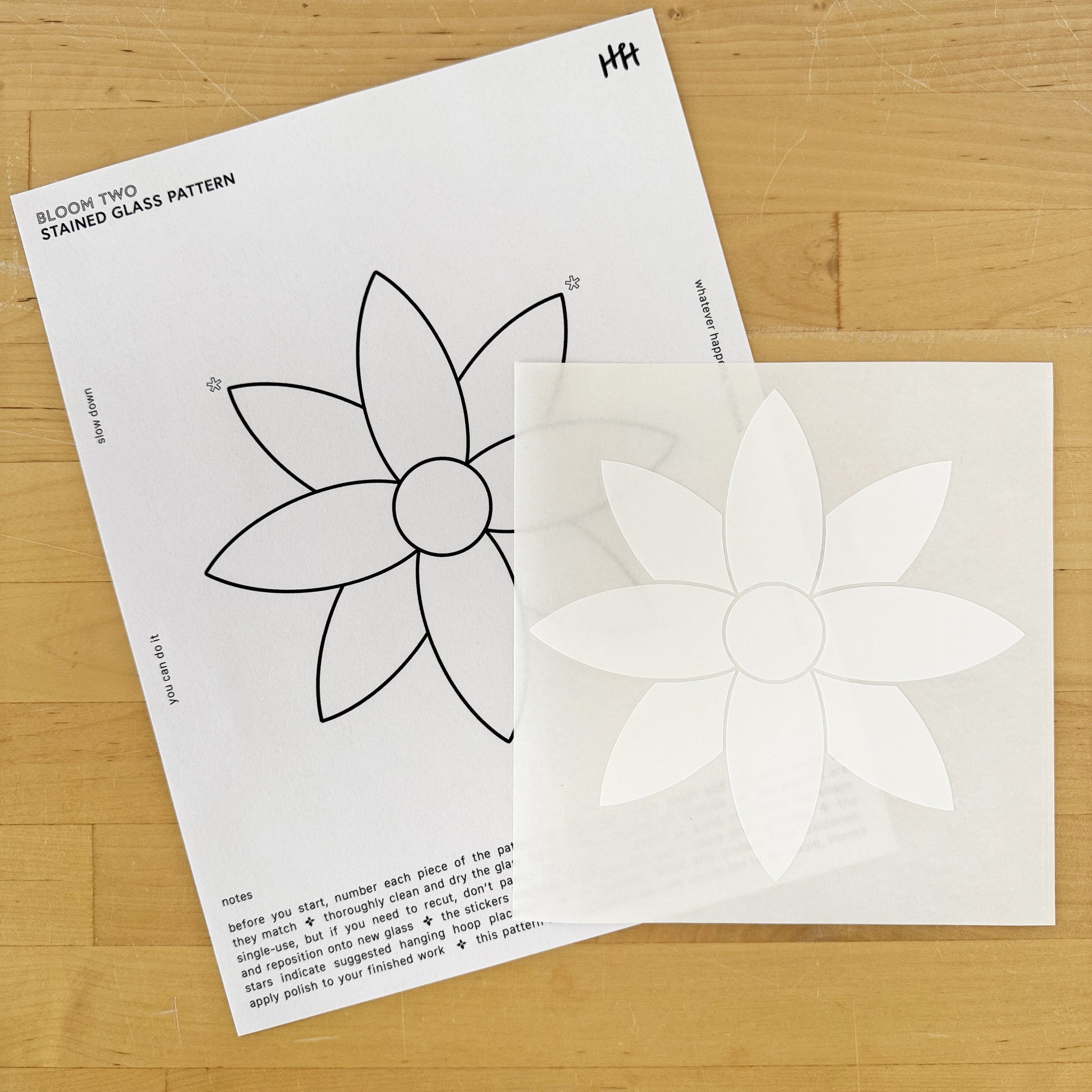 'bloom two' stained glass sticker pattern