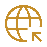 Icon of a globe with a cursor arrow pointing at it, representing internet or global access.