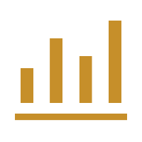 Bar chart with five vertical bars of varying heights in gold color.