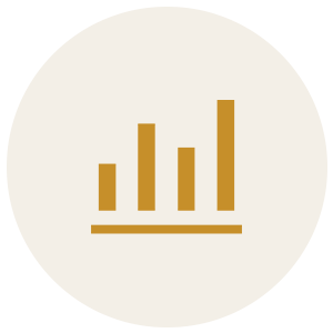 Bar chart with four vertical bars on a white background, enclosed in a black circle.