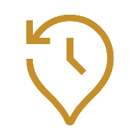 A digital illustration of a map pin with a clock face inside it.