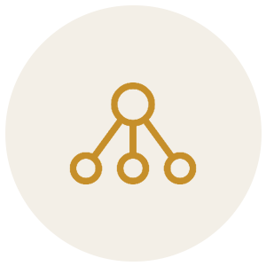 Icon of a simple network diagram with three connected circles.