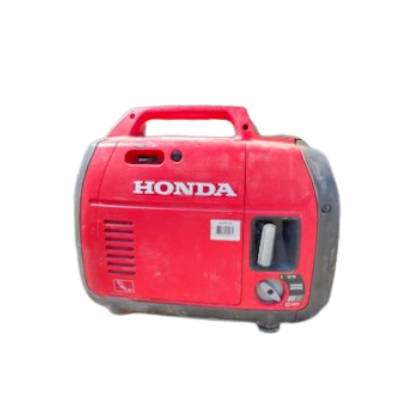 Red Honda portable generator with control panel and handle.