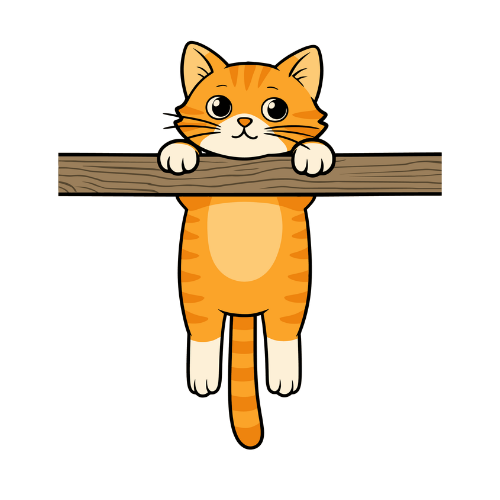 Cute orange cat peeking over a wooden ledge with paws hanging down, a playful graphic associated with a group rage room experience.