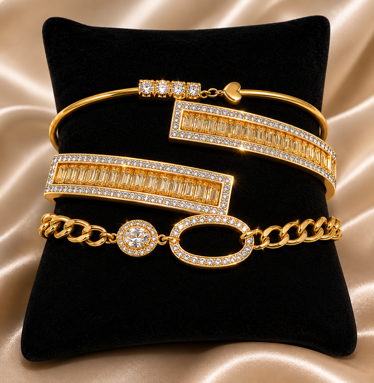 Gold Bracelet Stack with Cubic Zironia