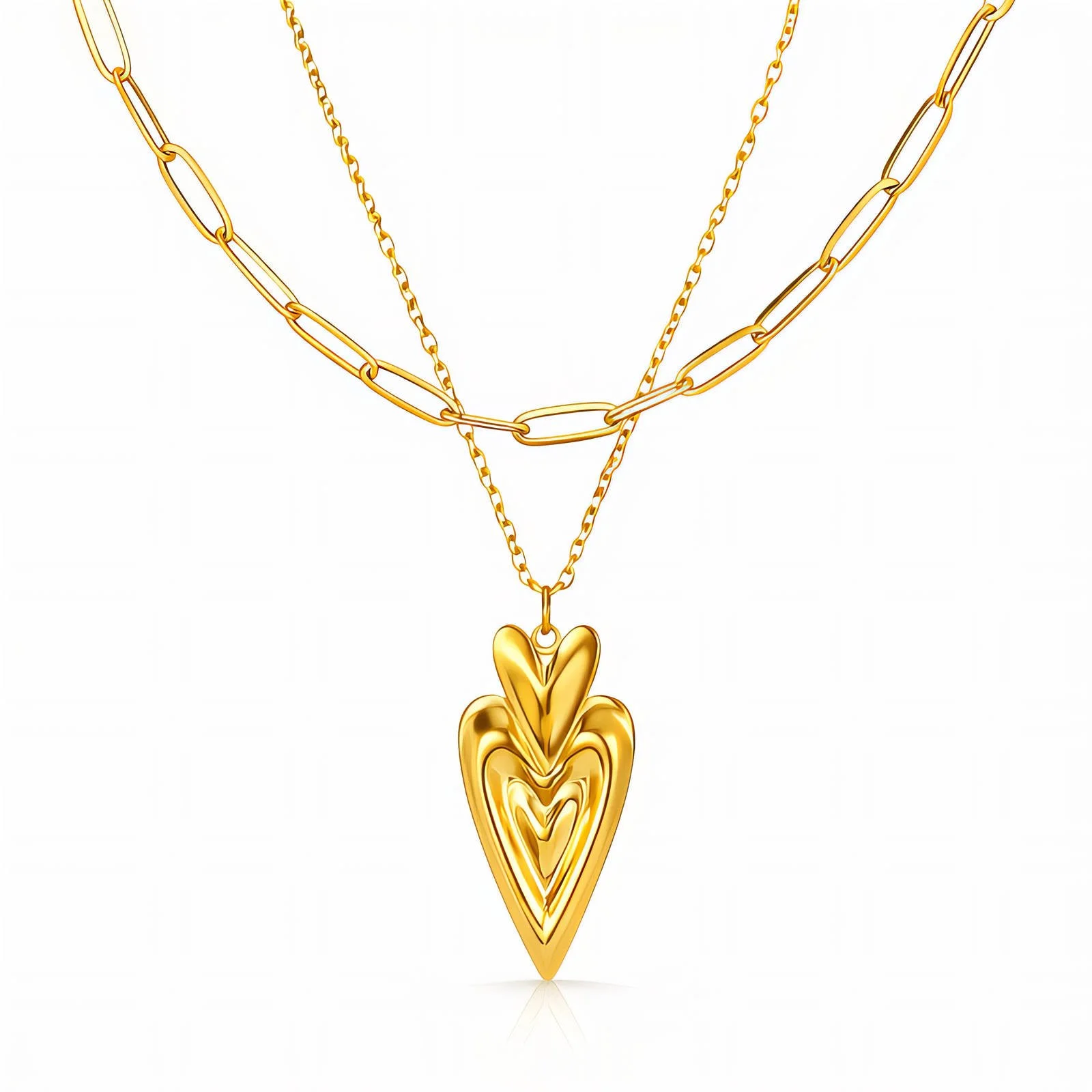Gold Double Necklace with Heart