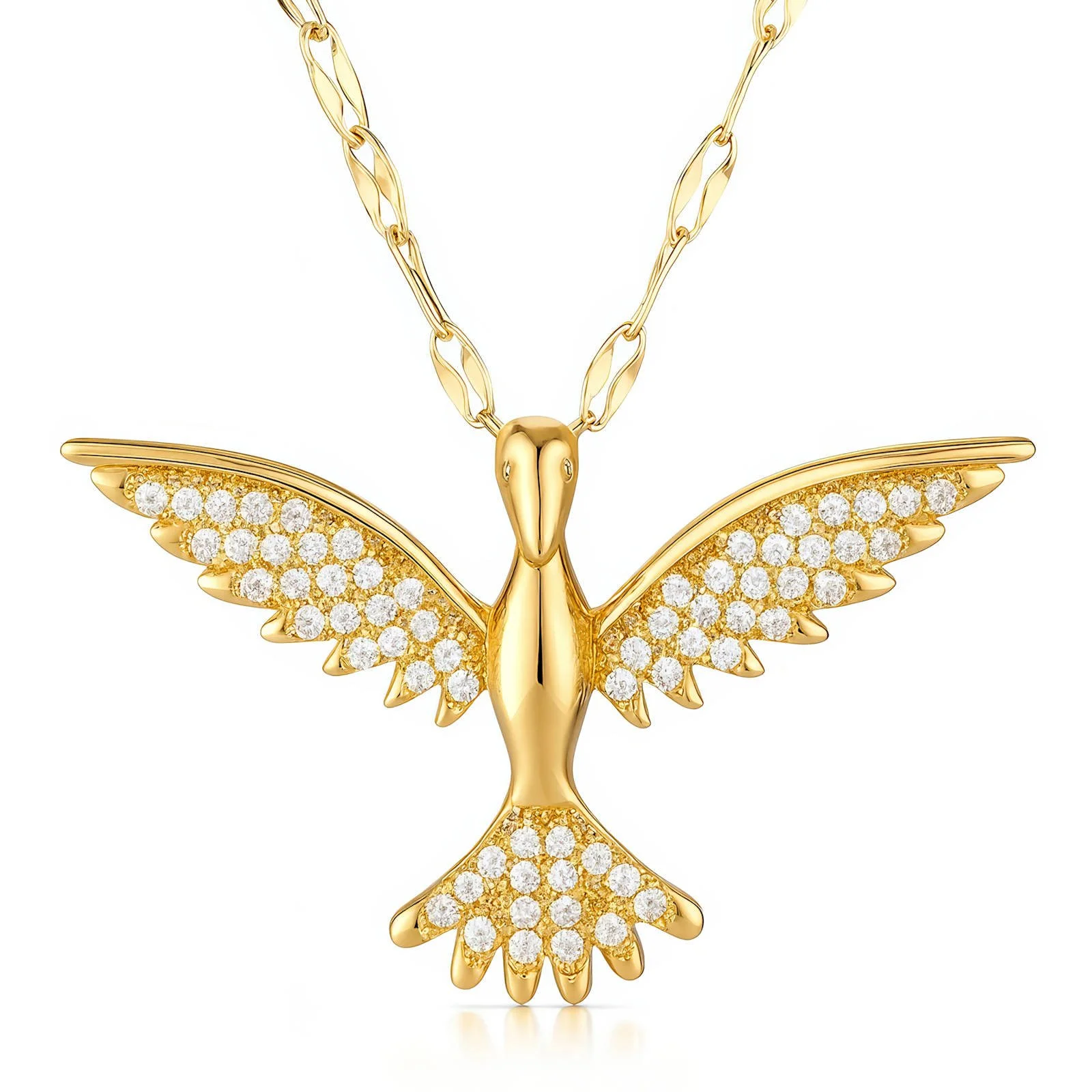 Gold Bird Necklace with Cubic Zirconia
