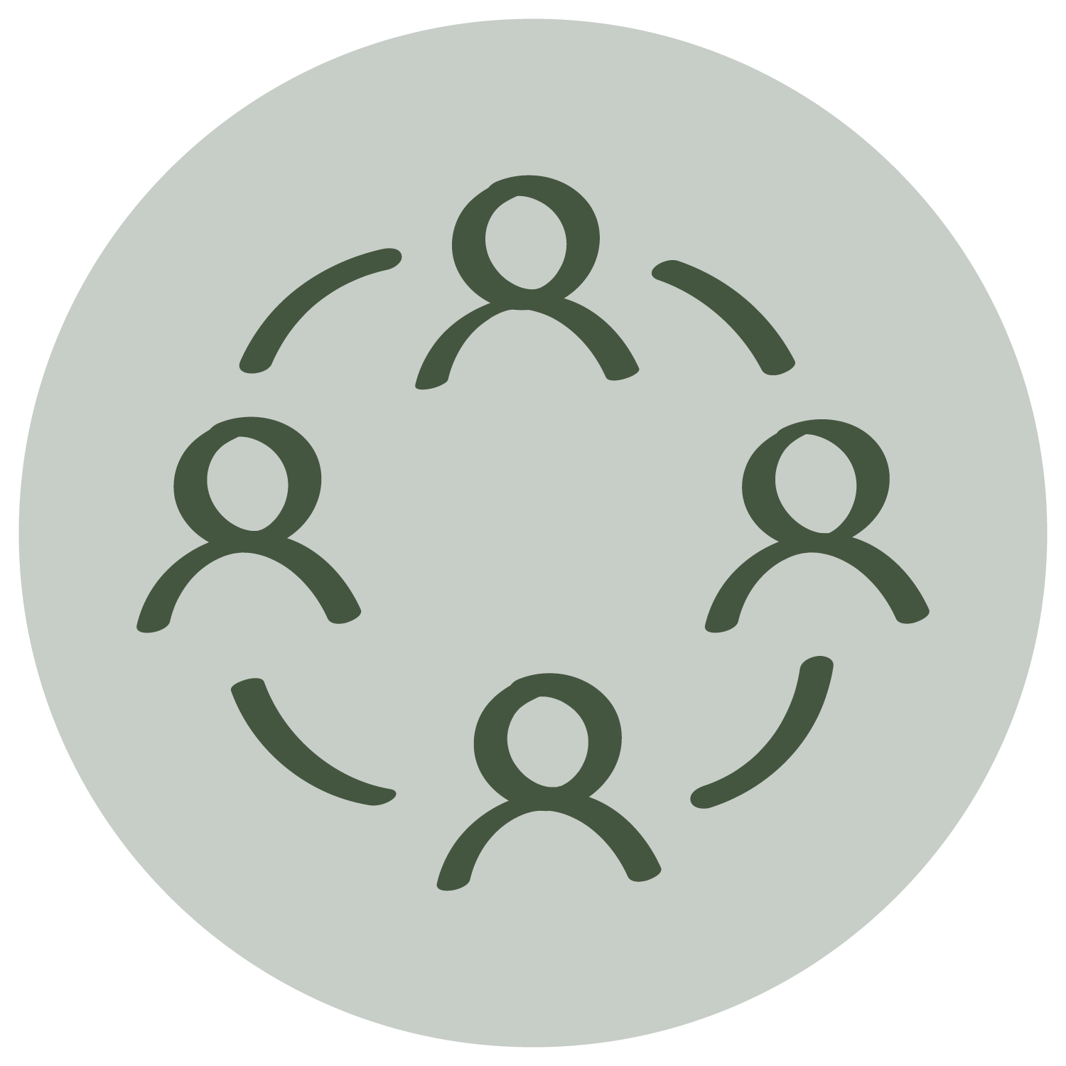 Icon of five people connected in a circular formation, representing teamwork or networking.