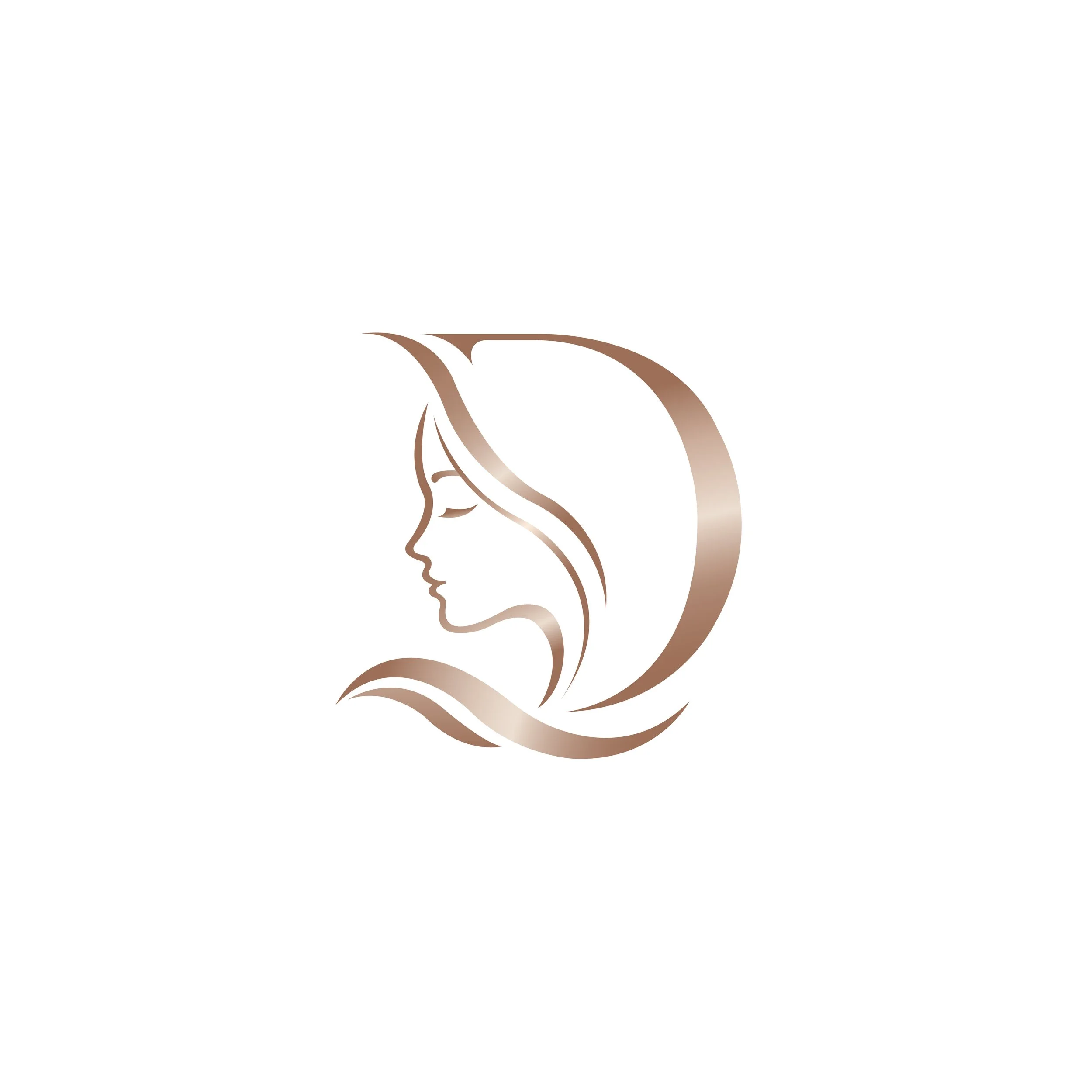 Stylized outline of a woman's face with flowing hair in shades of brown and beige.