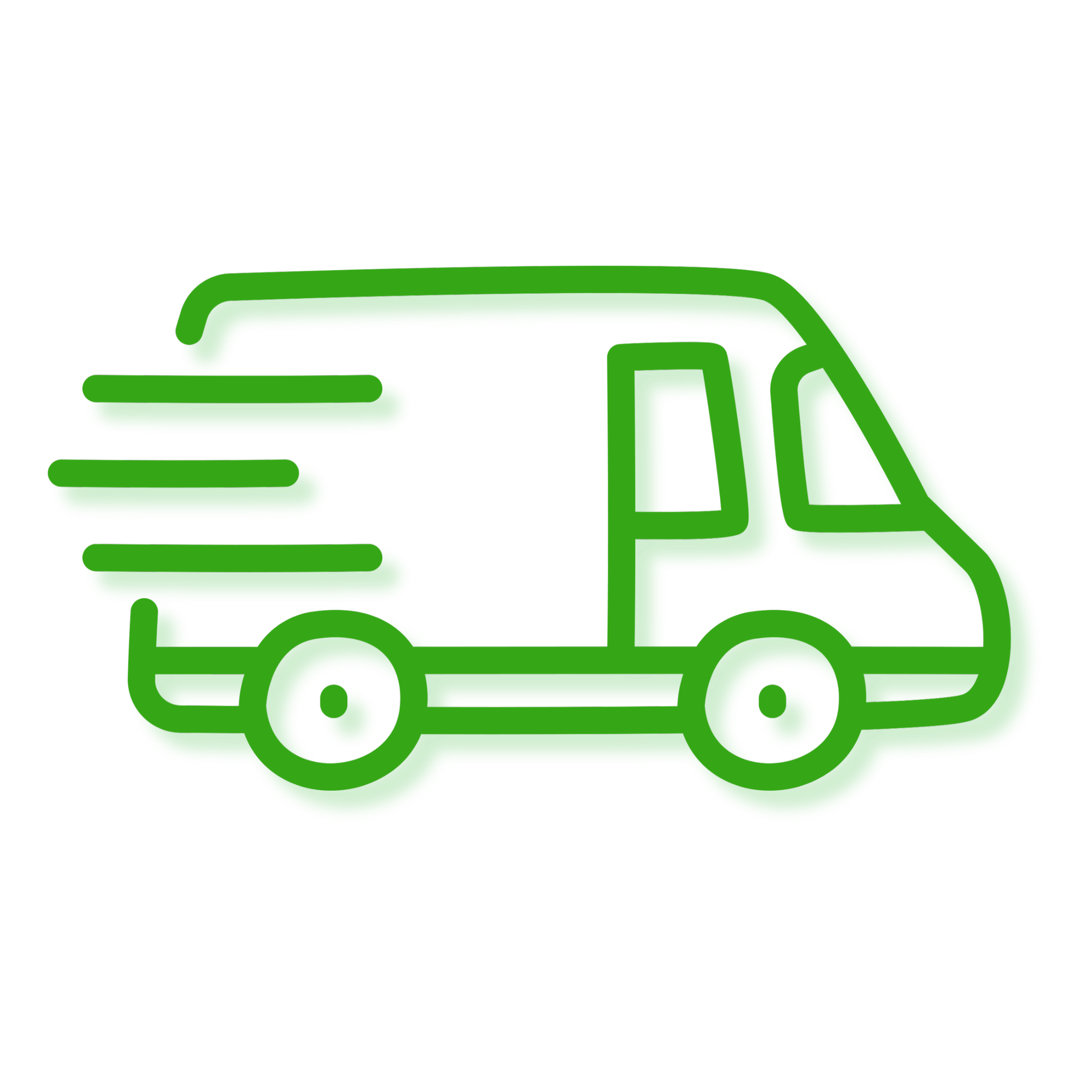 A stylized green outline of a semi-truck or delivery truck against a black background.