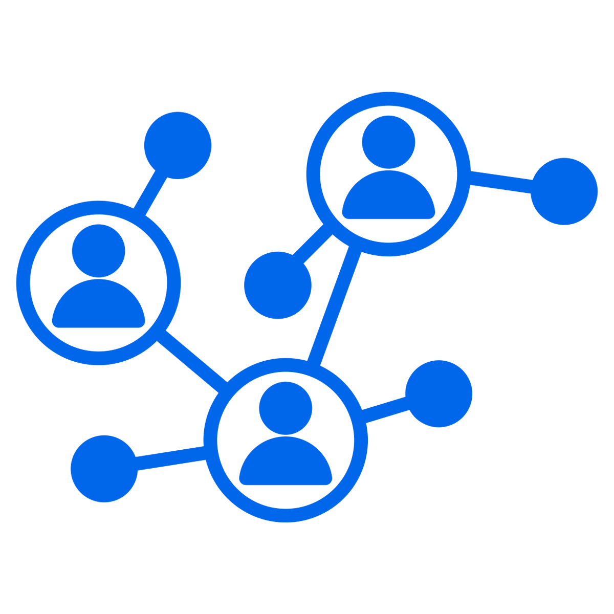 Icon of digital network with human figures connected by lines, representing a social or professional network.