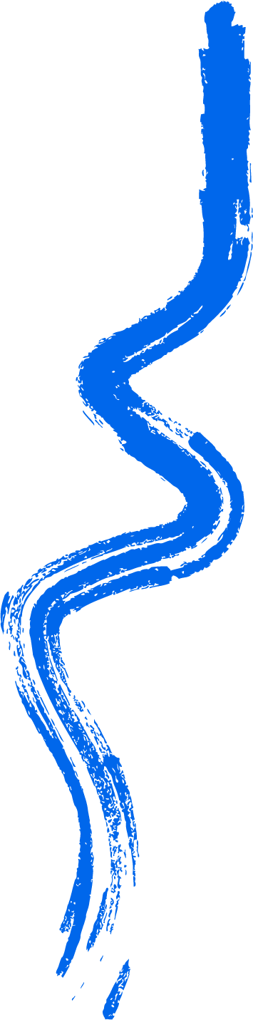 Blue abstract brushstroke in a curving, elongated shape on a black background.