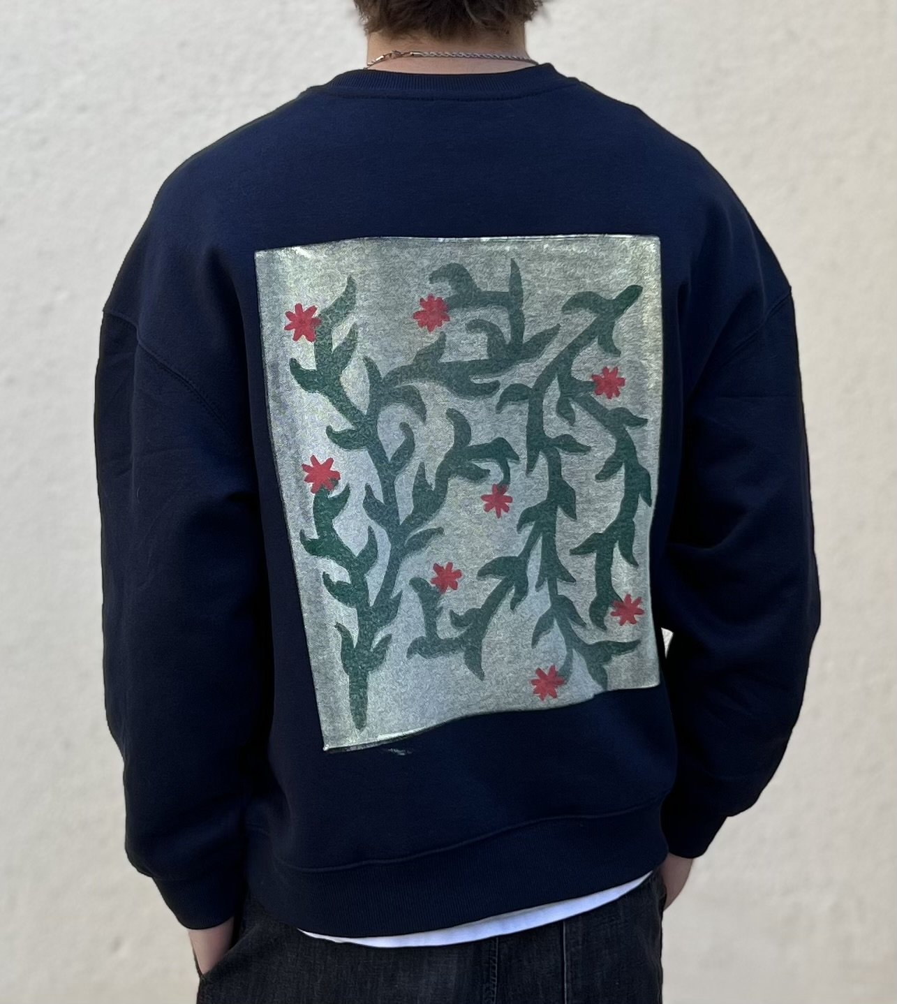 "Flores" blue crewneck  —feb. 2026 [back]
