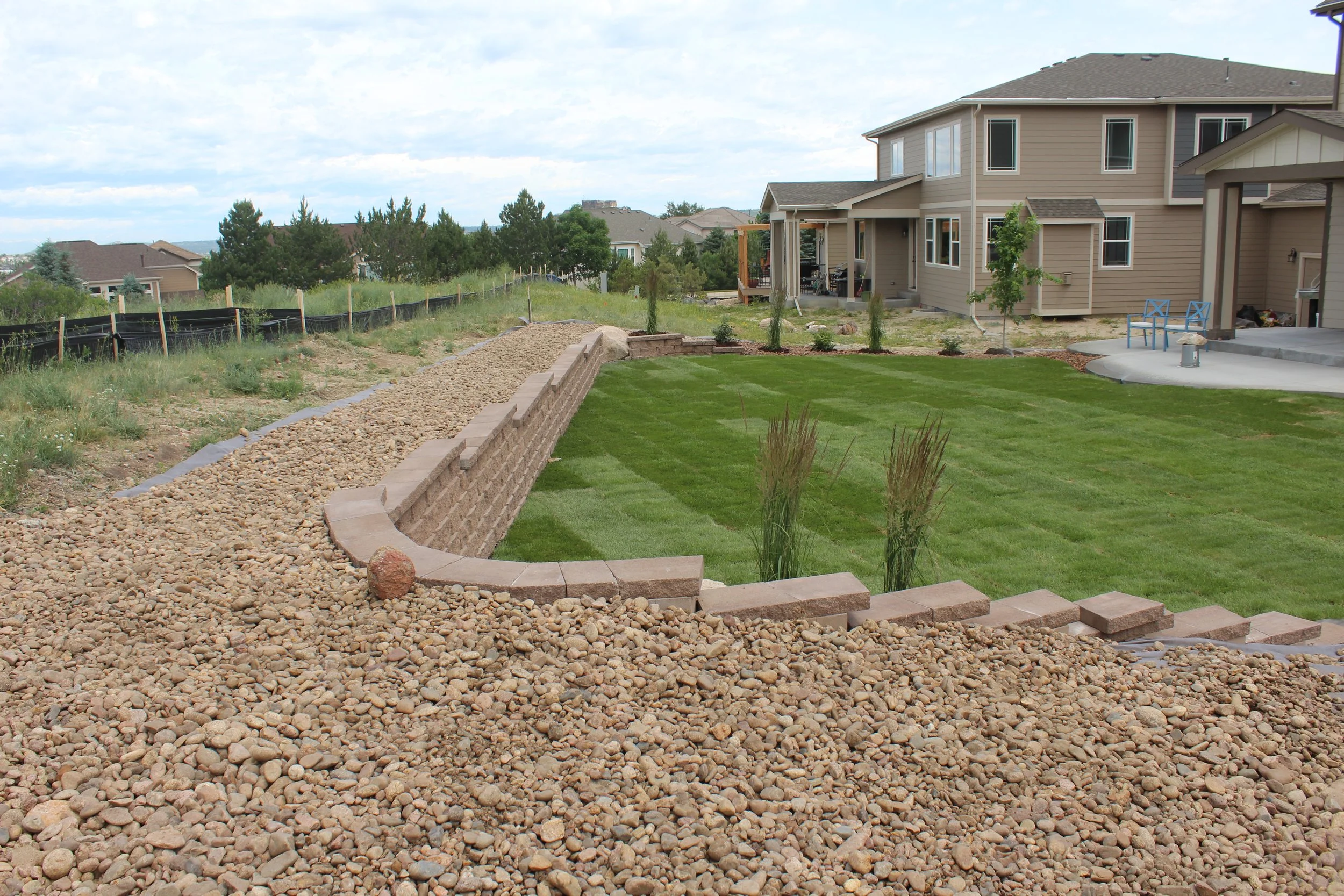 Castle Rock back yard retaining wall with cap