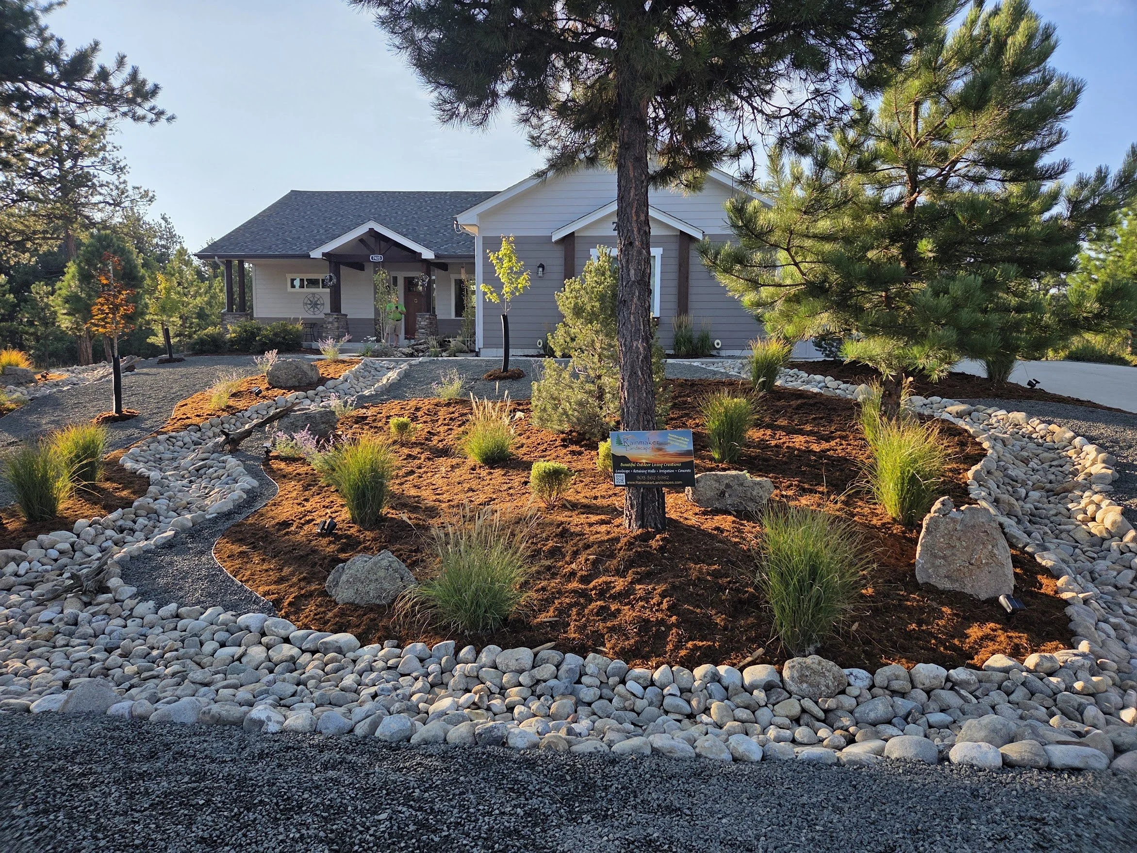Larkspur ColoradoScape dry rivers mulch plants trees boulders cobble xeriscape 