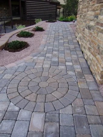 Paver walkway with custom medallion