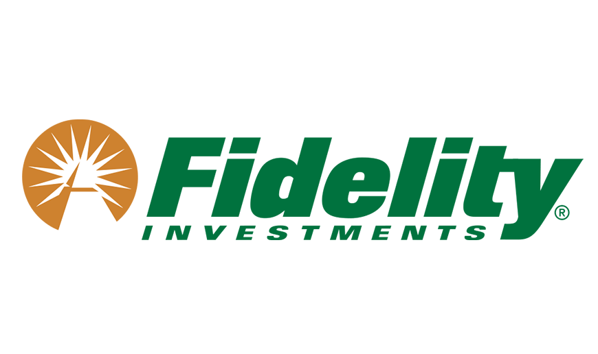 Fidelity Investments logo with a brown circle containing a white stylized mountain and sun, with the company name in green text.