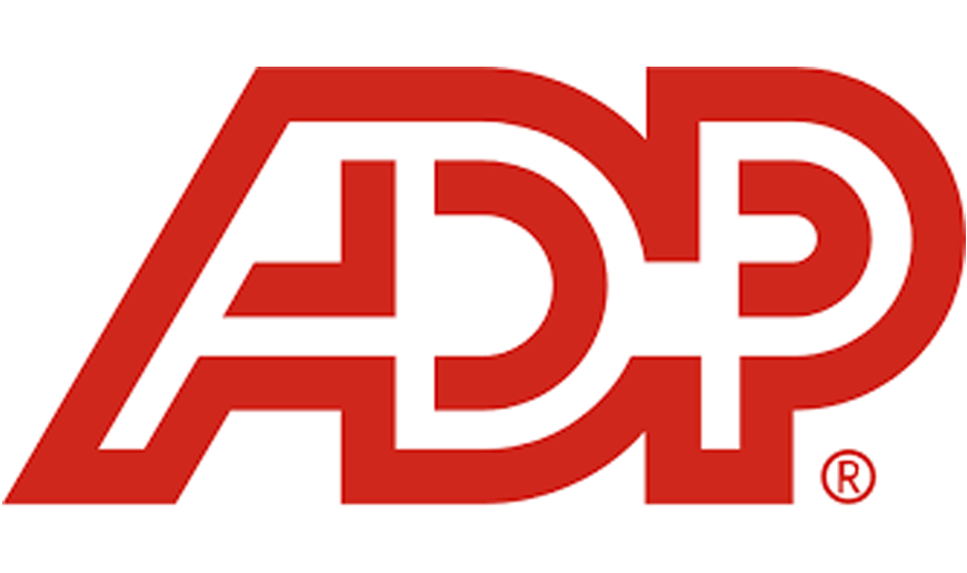 The logo of ADP, a human resources and payroll company, in red with bold stylized letters.