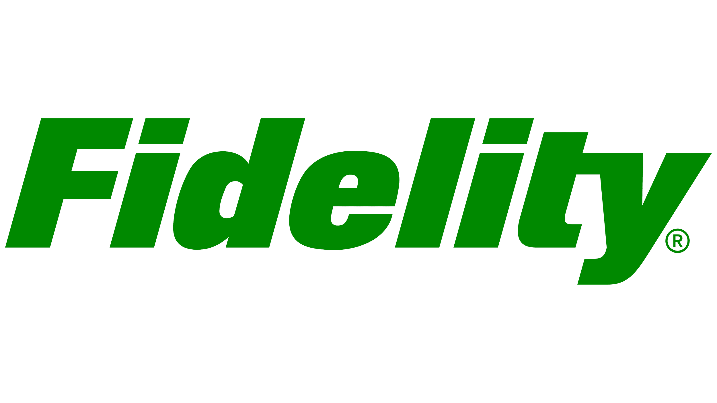 The logo for Fidelity with green text on a black background.