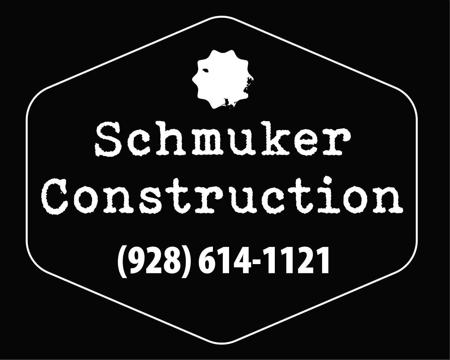 Logo for Schwiker Construction with a black background, white border, and white text. Includes a silhouette of a woman's profile at the top, and a phone number (928) 614-1121 at the bottom.