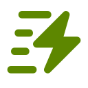 Green power icon with lightning bolt and lines indicating energy or speed