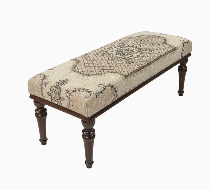 Turkish Vintage Rug Upholstered Handmade Ottoman