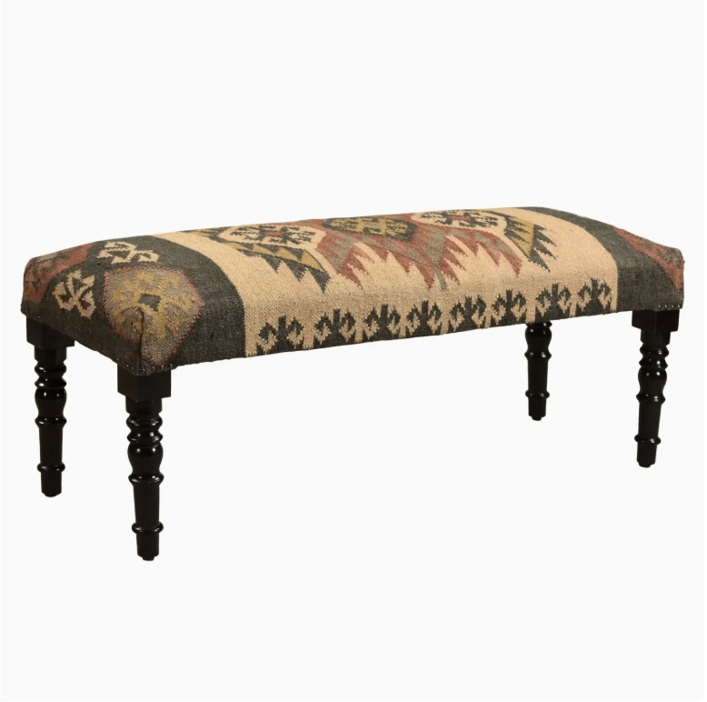 47" Shades of Brown Black Leg Southwest Upholstered Bench