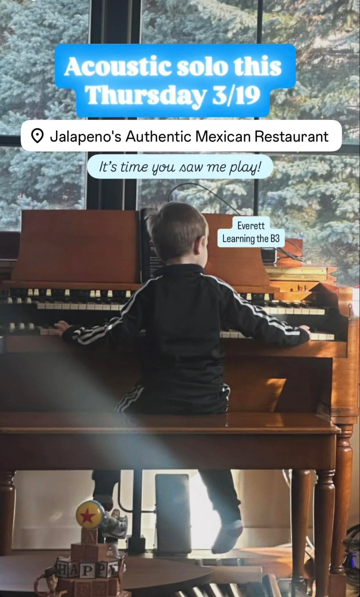 I&rsquo;ll be playing acoustic music at Jalapeno's Authentic Mexican Food this Thursday 3/19 from 5:30 on. If you haven&rsquo;t come to see me play yet, what are you waiting for this week is the perfect week! 

Will be taking requests&hellip;know any