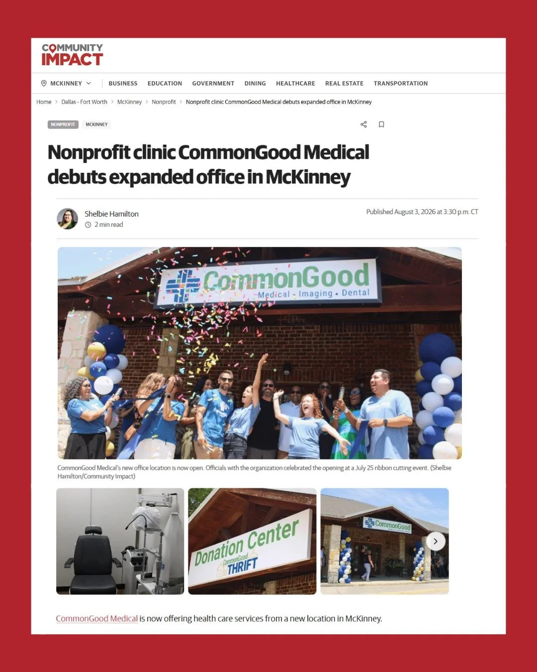 We&rsquo;re honored to be featured by @communityimpactnews once again! 💙

This is the second time their team has shared the story of CommonGood Medical, and we&rsquo;re beyond grateful for their continued interest in our mission and the growth happe