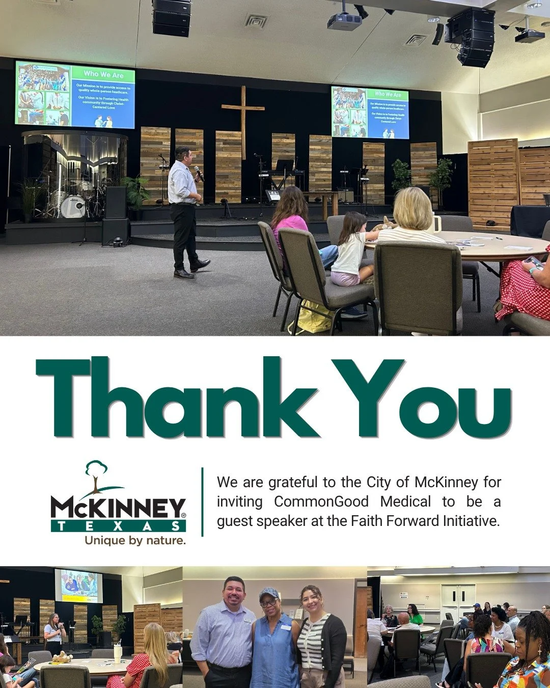 We are grateful to the City of McKinney for inviting CommonGood Medical to be a guest speaker at the Faith Forward Initiative!

It was a privilege to share more about CommonGood&rsquo;s mission, the neighbors we serve, and how our faith calls us to p