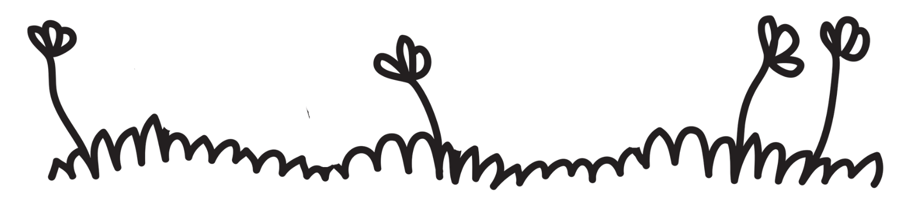 Simple line drawing of grass with small flowers.