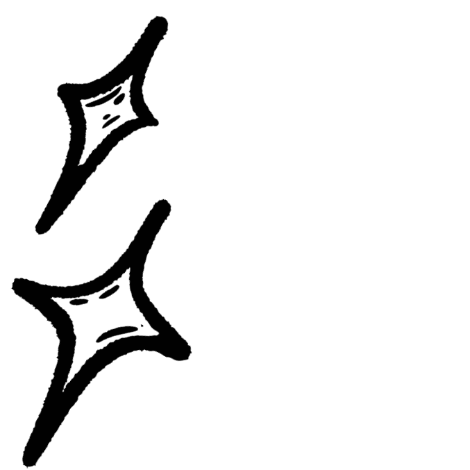Outline of a hand with a raised index finger, pointing upward, with a spark or star near the finger tip.