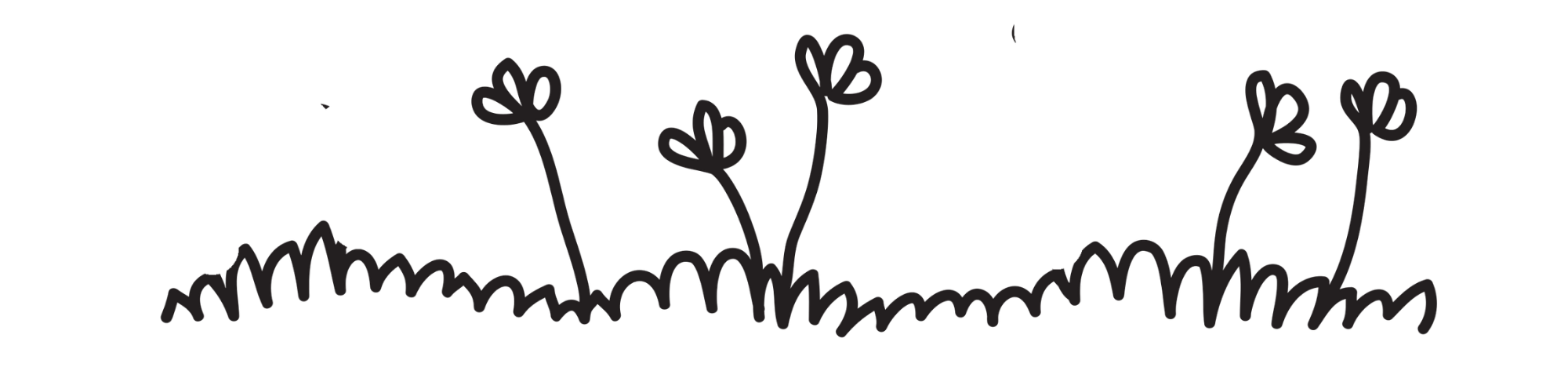 Simple line drawing of grass with small flowers.
