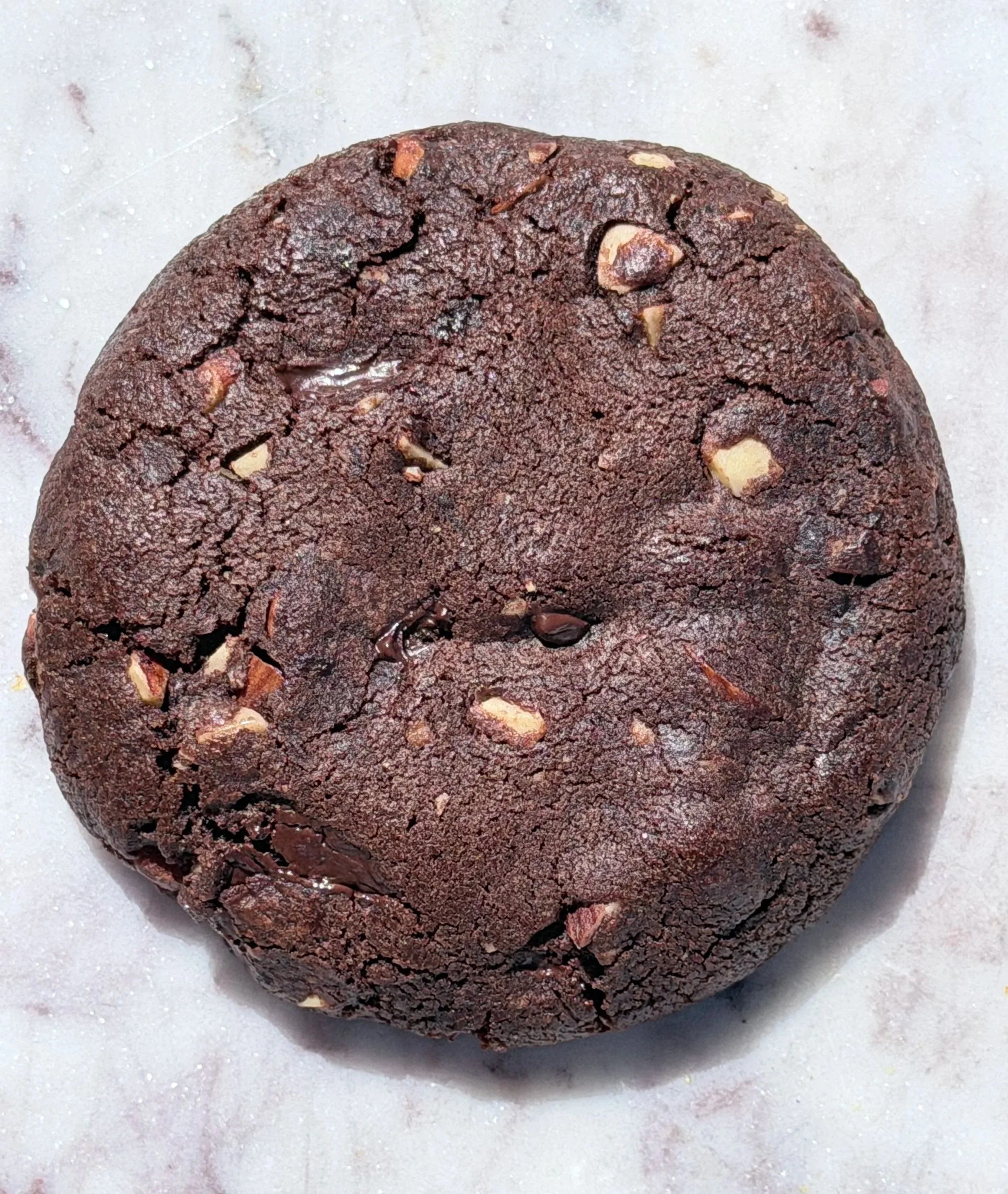 Mocha almond fudge cookie made with chocolate, almonds, and espresso powder.