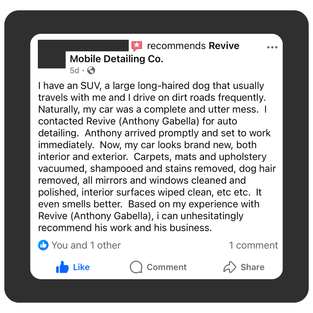 Review from a client who a local mobile detailing company in St. George performed an interior and exterior detail