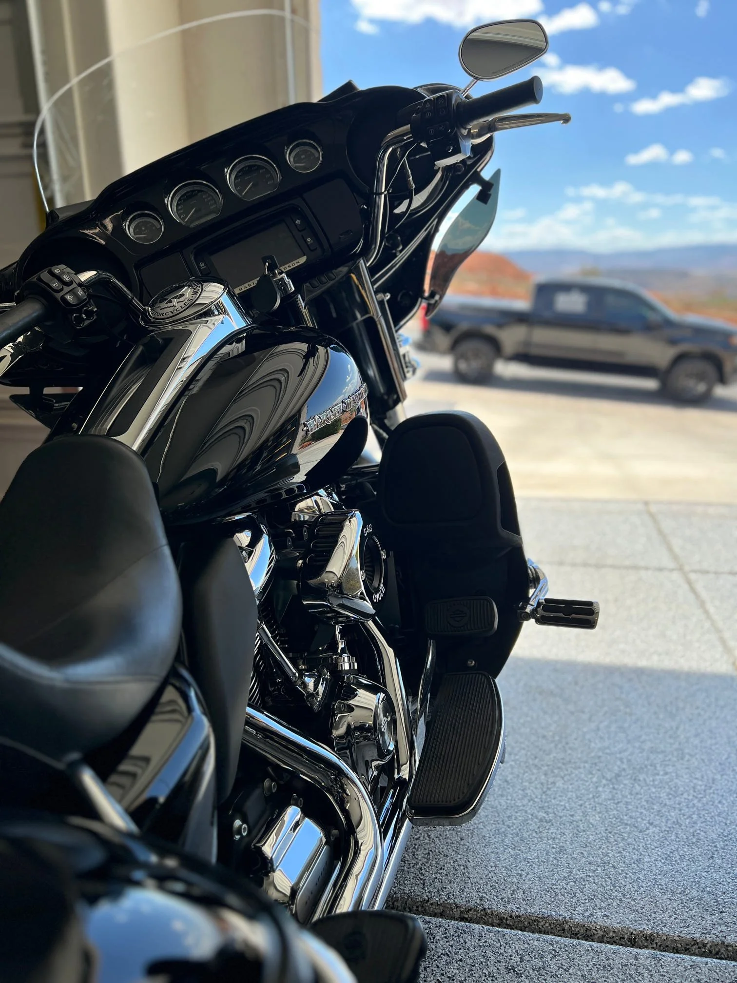 Black Harley Davidson freshly detailed by a mobile detailer in St George, Utah.
