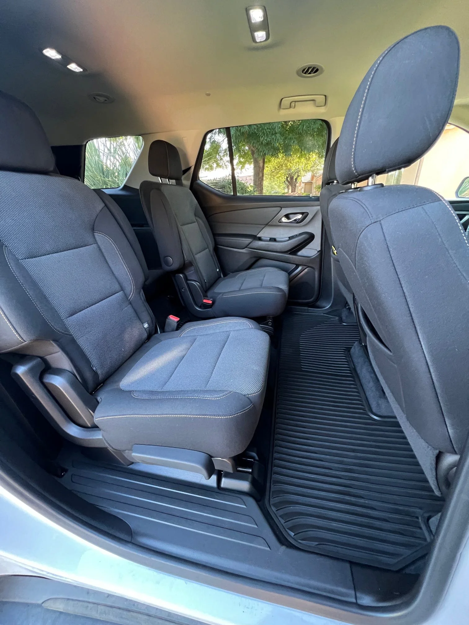 Chevrolet Traverse interior backseat after an interior detailing service in St. George Utah was performed by a mobile detailer