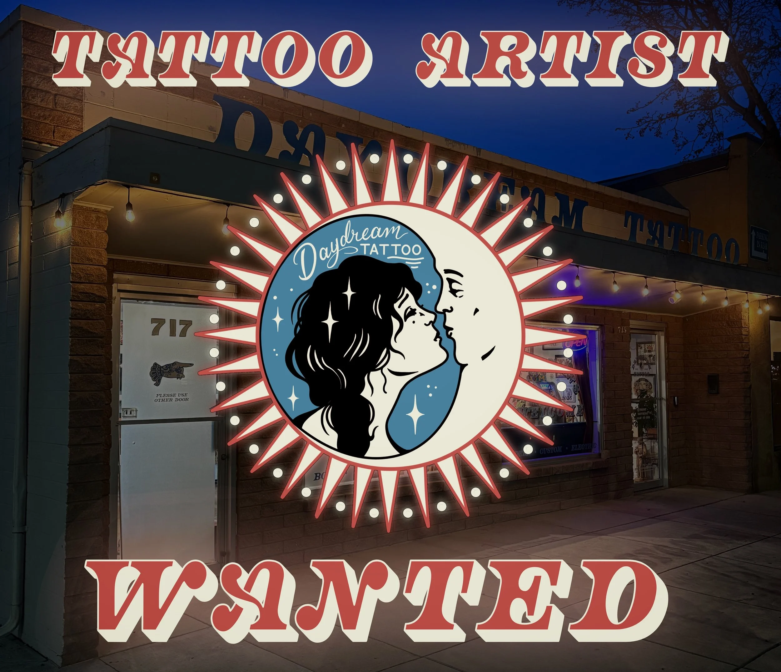DAYDREAM TATTOO is looking for an experienced tattoo artist to join our shop! 
If you&rsquo;re interested in working here, shoot us a message for more info or come by the shop!