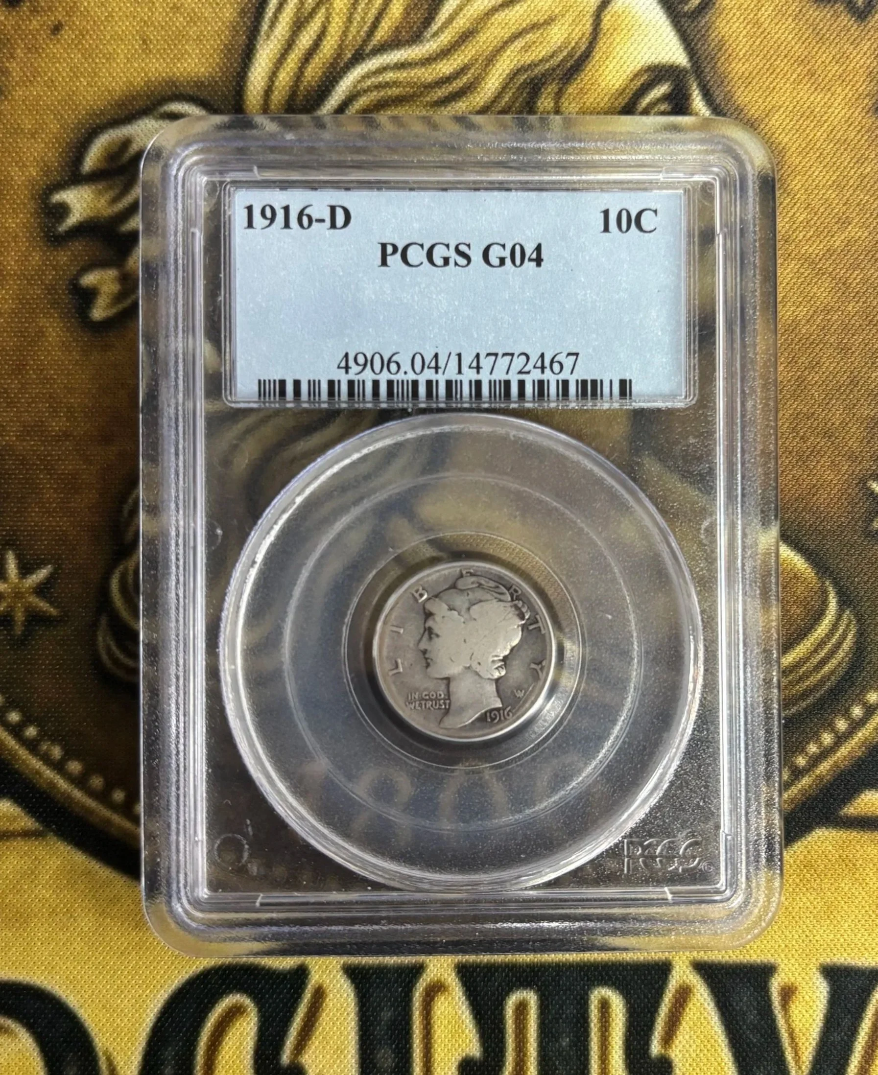 Graded 1916-D Mercury dime.