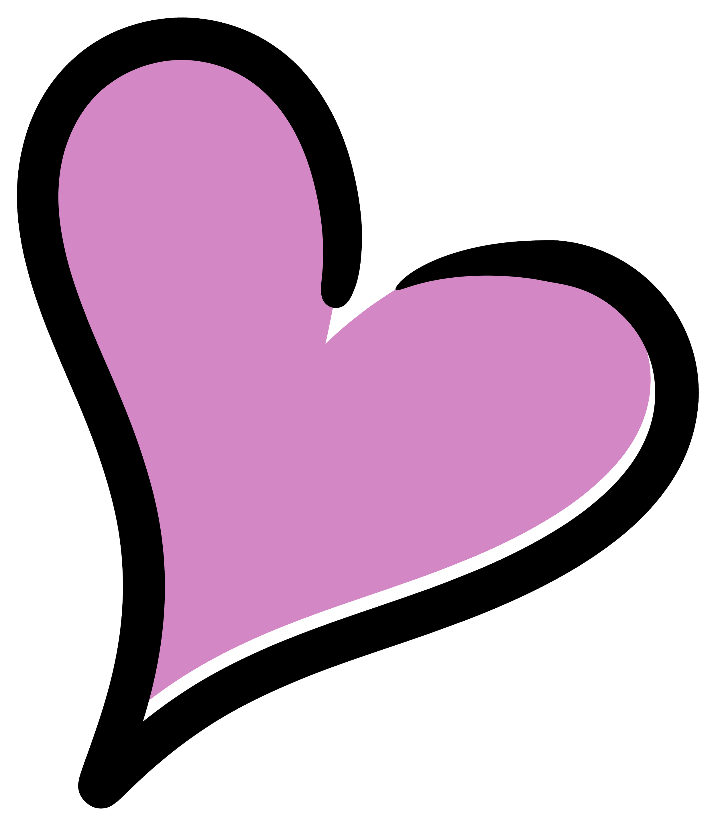 Close-up of a pink heart with black outlines on a black background.