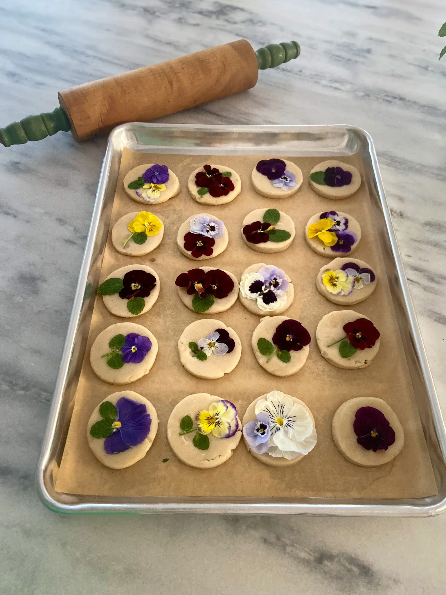 Artisanal flower pressed cookies from Charleston pastry studio—perfect for weddings, bridal showers, private events, and local corporate gifting
