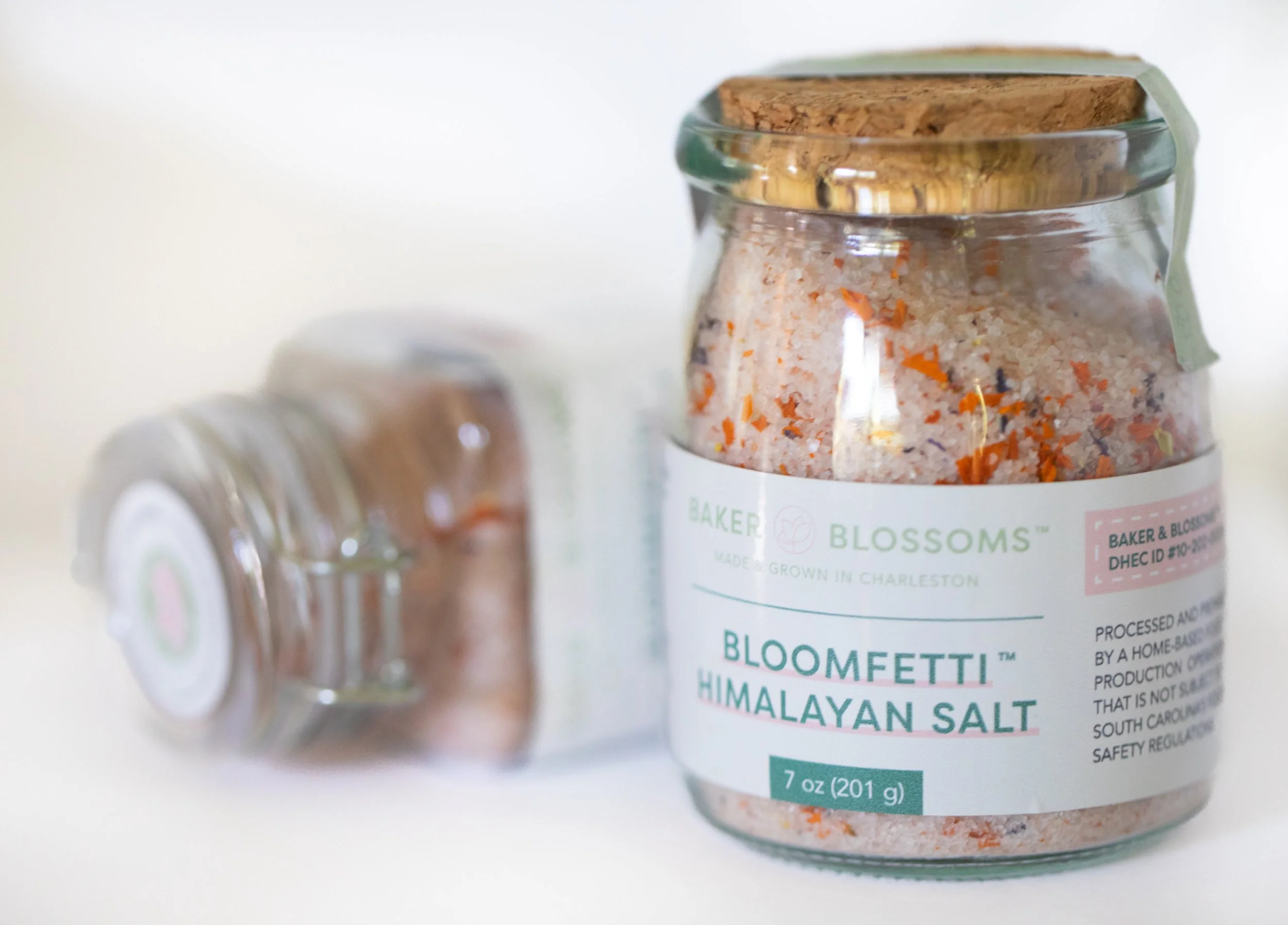 Bloomfetti Himalayan salt infused with edible flowers by Charleston pastry studio—available for wholesale to local shops for cocktails, mocktails, and gourmet goods