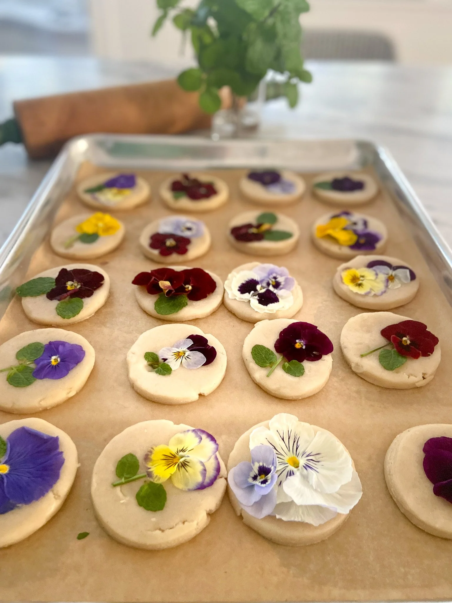 Artisanal flower pressed cookies from Charleston pastry studio—perfect for weddings, bridal showers, private events, and local corporate gifting