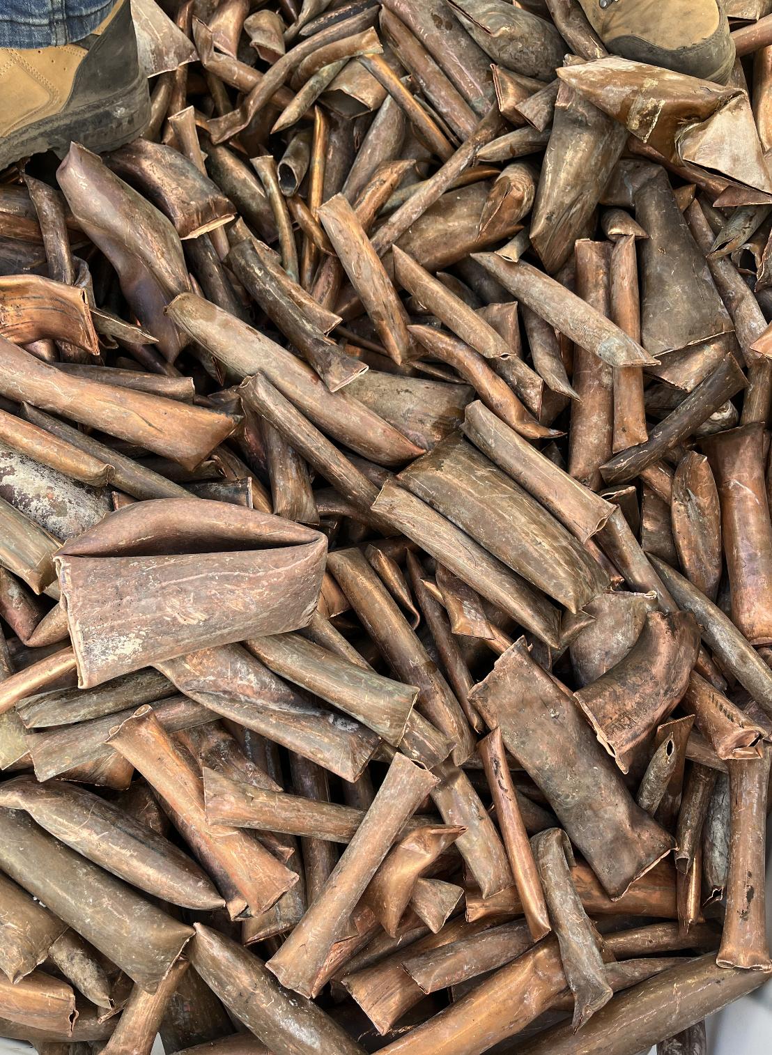 Copper pipe and copper tubing ready for scrap metal recycling
