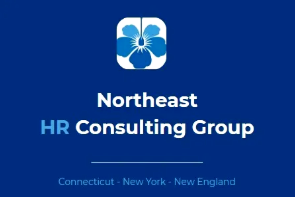 Northeast HR Consulting Group logo with blue flower icon, company name, and location details for Connecticut, New York, and New England.